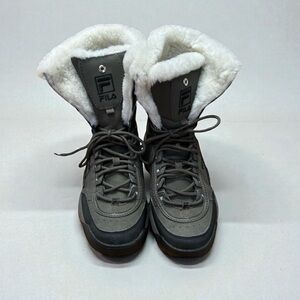 FILA Disruptor gray all weather lace up boots. White shearling lining. Size 8.5.